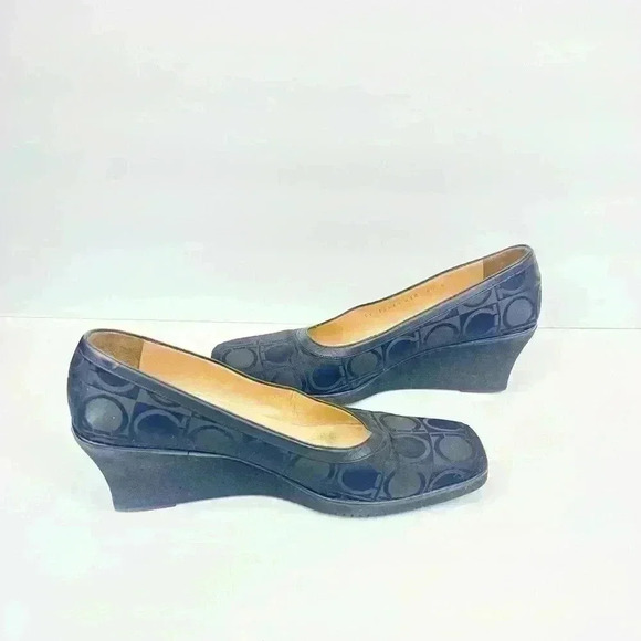 Salvatore Ferragamo women’s Boutique square toe wedges fabric size 8.5B black - Picture 3 of 13